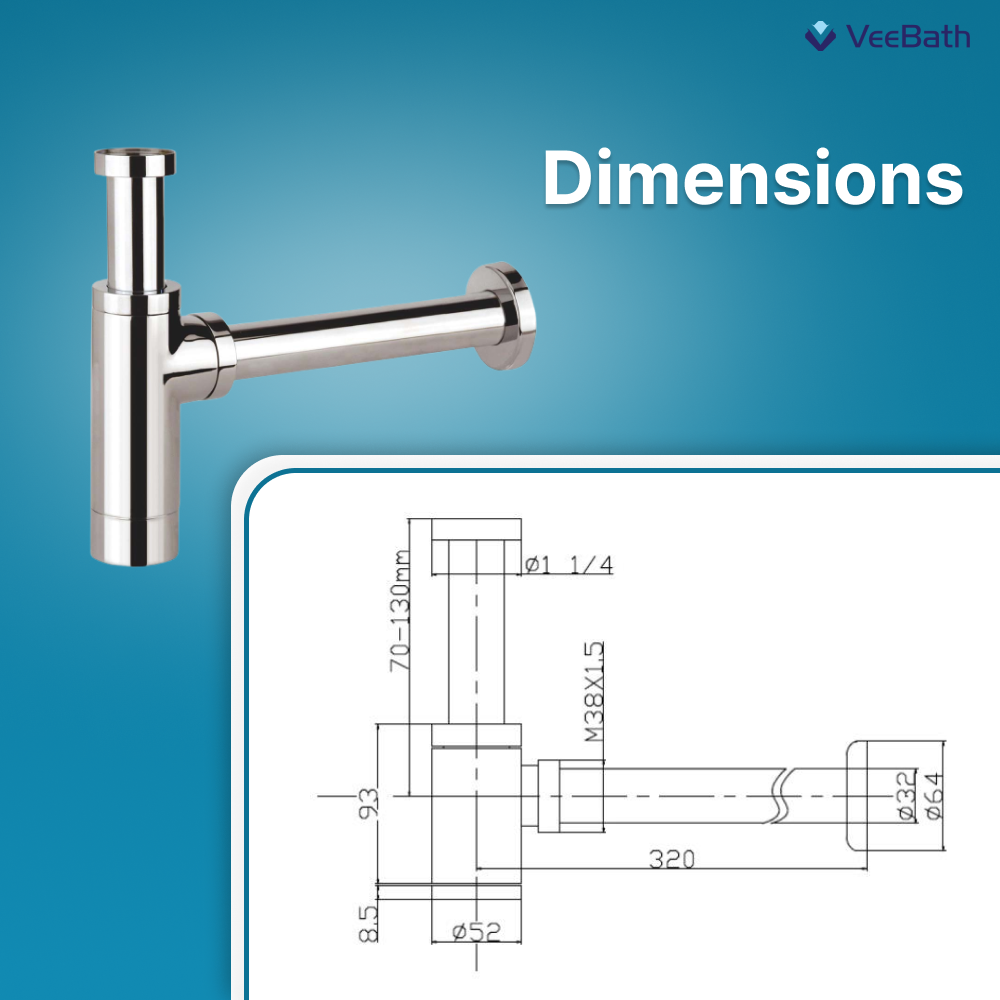 iBathUK Trapure Modern Round Solid Brass Basin Bottle Waste Trap, Sleek Chrome Sink Drain Kit