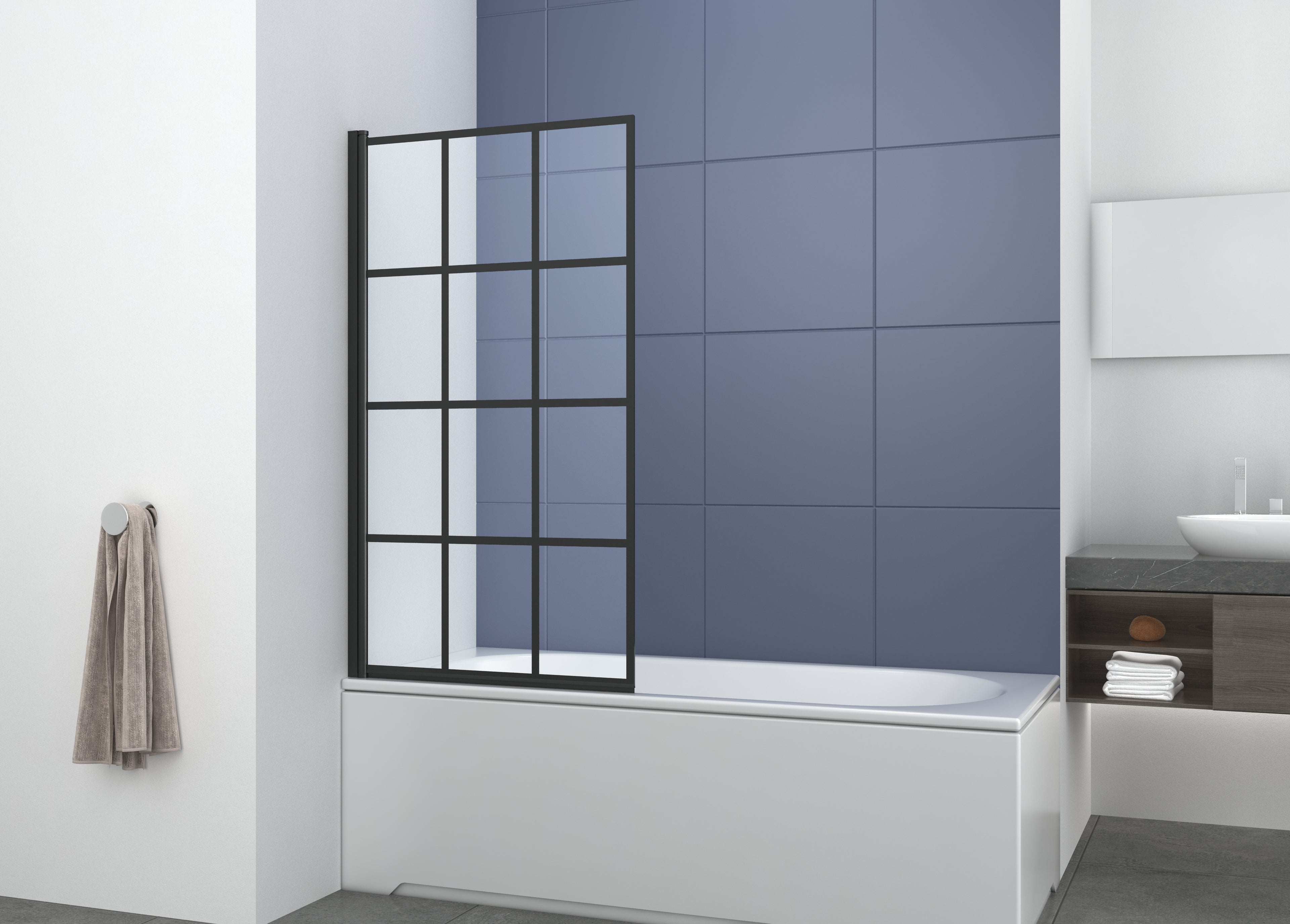 Black Crittall Bath Screen Designer Shower Enclosure 800 x 1400 mm