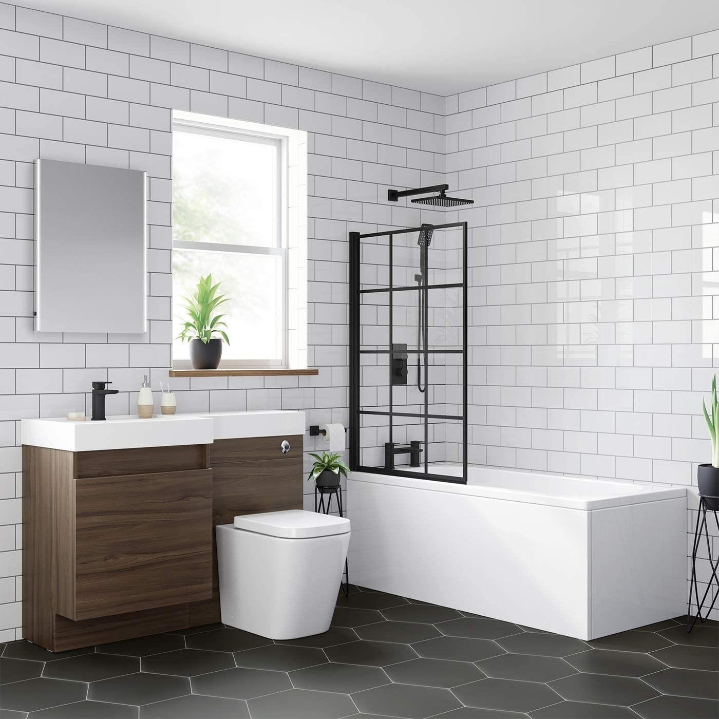 Black Crittall Bath Screen Designer Shower Enclosure 800 x 1400 mm