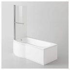 iBathUK Elantia Left Hand P-Shaped Shower Bath, 6mm Glass Screen, Chrome Rail & Front Panel Included, P Shaped Bathtub Panel, 1500x800mm