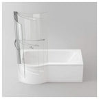 iBathUK Elantia Left Hand P-Shaped Shower Bath, 6mm Glass Screen, Chrome Rail & Front Panel Included, P Shaped Bathtub Panel, 1500x800mm