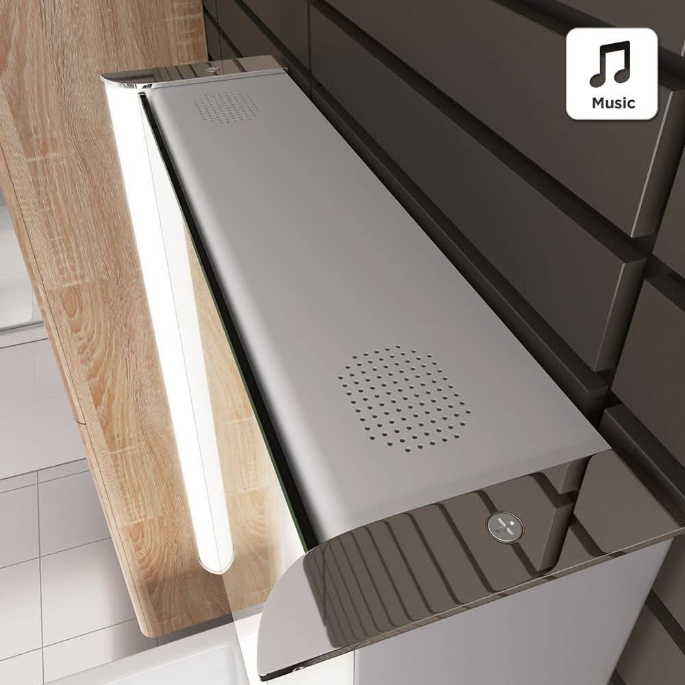 iBathUK Revere LED Bathroom Cabinet, Illuminated Mirror with Bluetooth Speakers & Shaver Socket, Bathroom Mirror Cabinet, 500 x 650mm