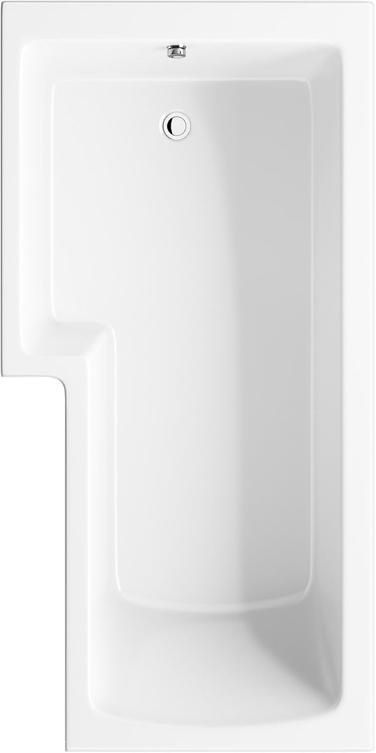 iBathUK Vistara Left Hand L-Shaped Shower Bath, Acrylic Straight Bathtub with Glass Screen & Bath Panel Set, L Shaped Bath Screen, 1500mm