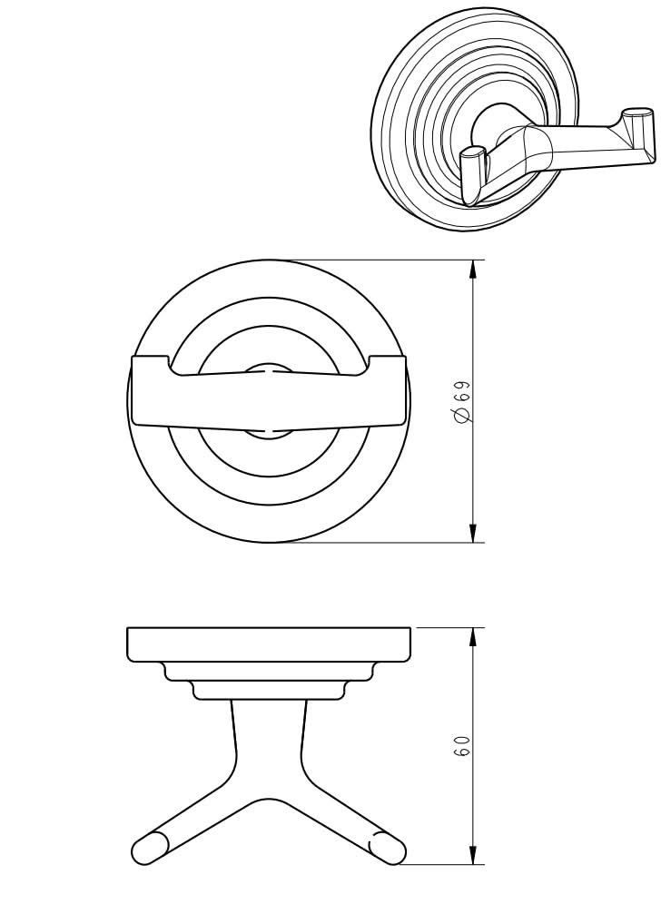 Technical drawing of a door handle with dimensions