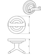 Technical drawing of a door handle with dimensions