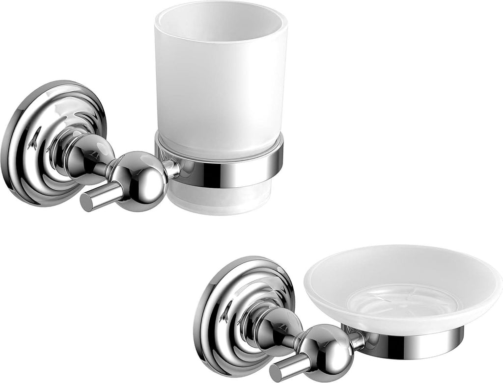 iBathUK Ardent Traditional Bathroom Accessory Set, Wall Mounted Chrome Soap Dish & Toothbrush Holder with Classic Detailing