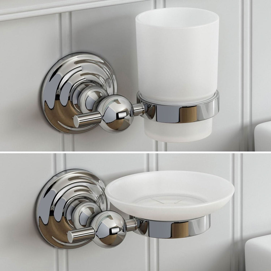 iBathUK Ardent Traditional Bathroom Accessory Set, Wall Mounted Chrome Soap Dish & Toothbrush Holder with Classic Detailing
