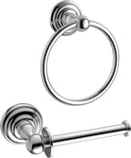 iBathUK Ardent Traditional Bathroom Accessory Set, Chrome Towel Ring & Toilet Roll Holder Wall Mounted Classic 2 Piece Kit