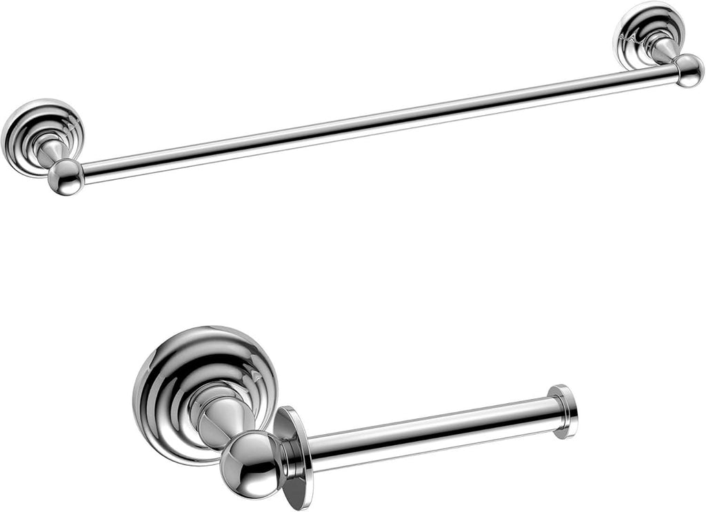 iBathUK Ardent Traditional Bathroom Accessory Set, Chrome Towel Rail & Toilet Roll Holder Wall Mounted 2 Piece Classic Set