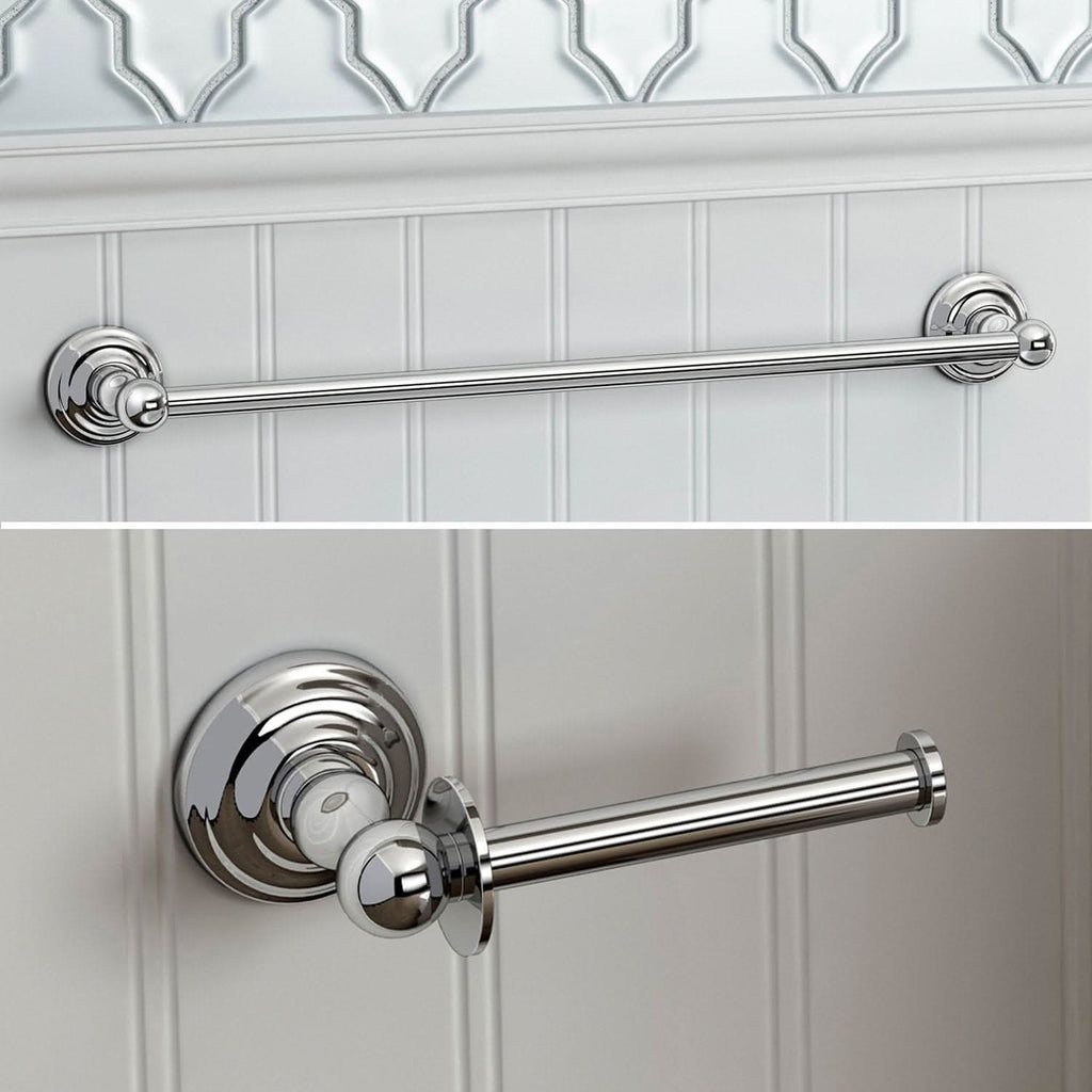iBathUK Ardent Traditional Bathroom Accessory Set, Chrome Towel Rail & Toilet Roll Holder Wall Mounted 2 Piece Classic Set