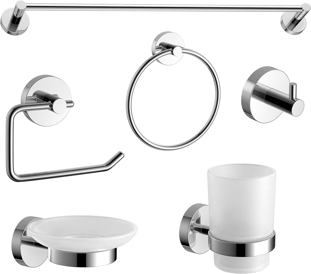 iBathUK Lumo Wall Mounted Bathroom Accessory Set, 6 Piece Complete Kit for Modern Bathrooms, Chrome