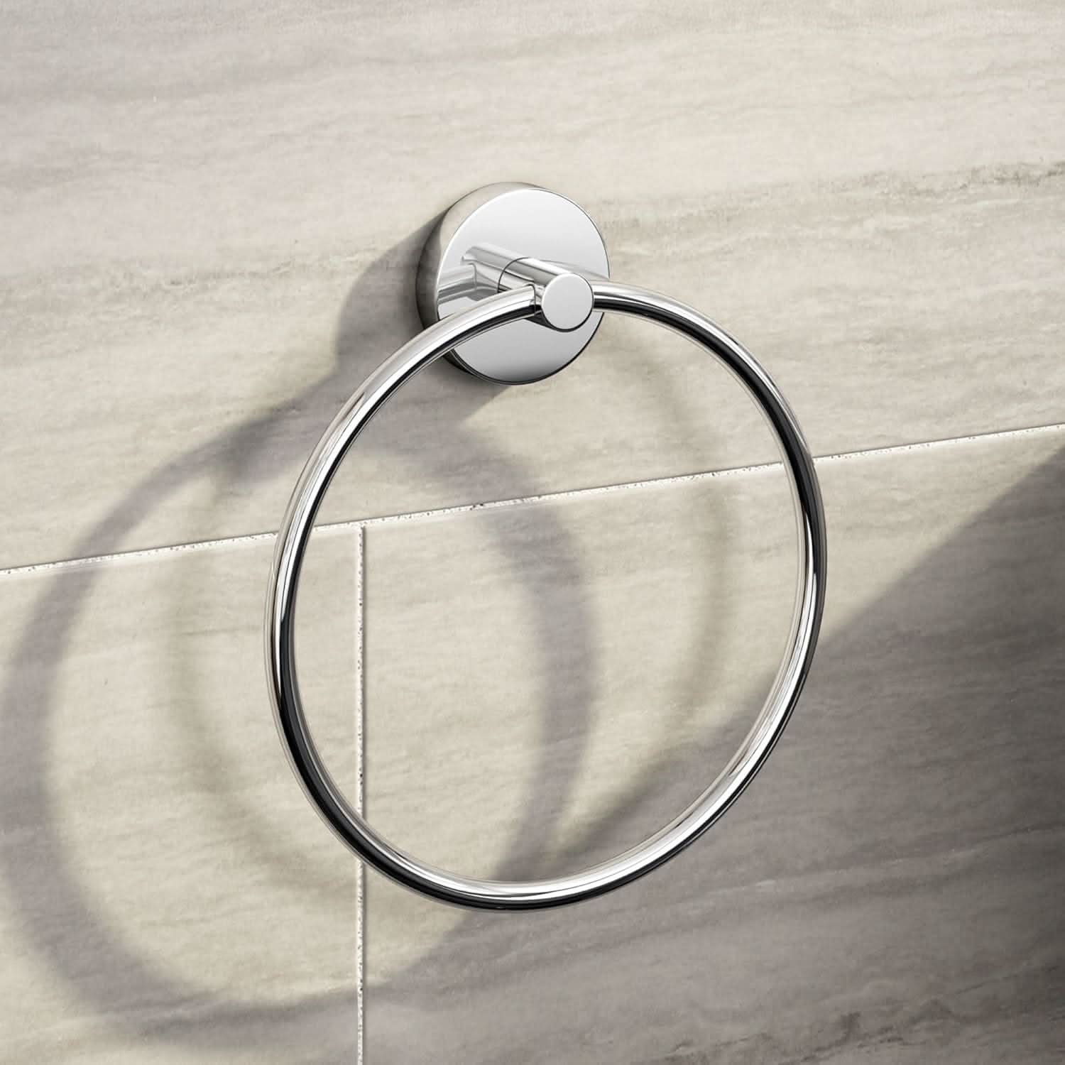 iBathUK Lumo Designer Bathroom Accessory Set, Chrome Wall Mounted Towel Ring & Toilet Roll Holder for Modern Bathrooms