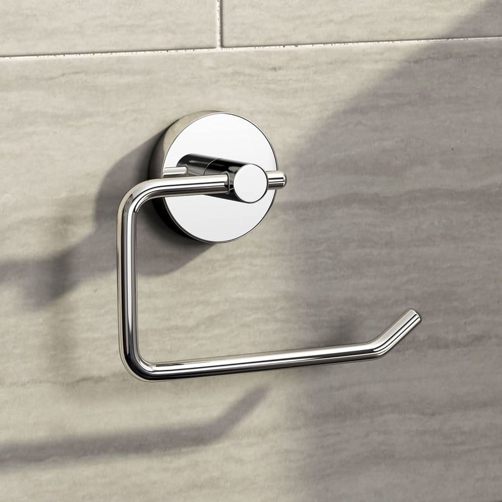 iBathUK Lumo Designer Bathroom Accessory Set, Chrome Wall Mounted Towel Ring & Toilet Roll Holder for Modern Bathrooms