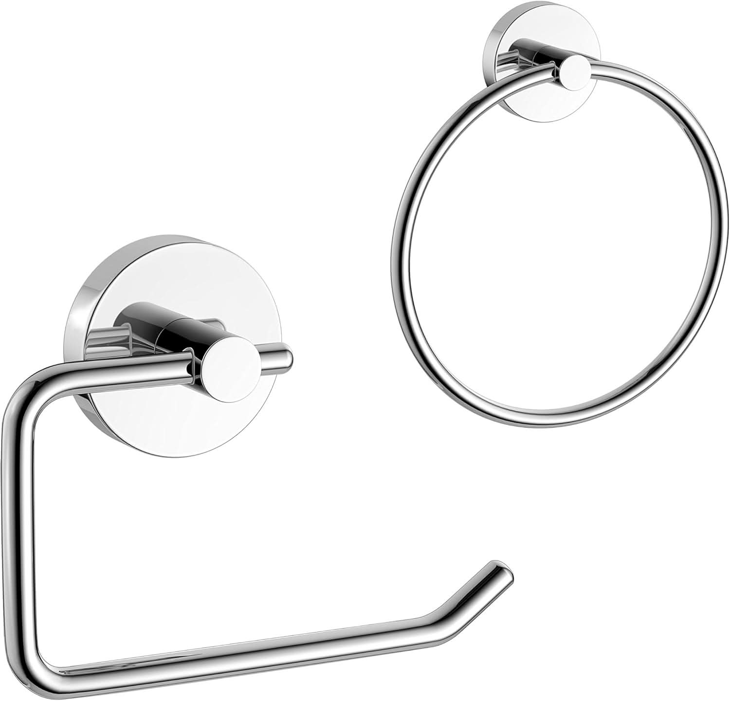 iBathUK Lumo Designer Bathroom Accessory Set, Chrome Wall Mounted Towel Ring & Toilet Roll Holder for Modern Bathrooms