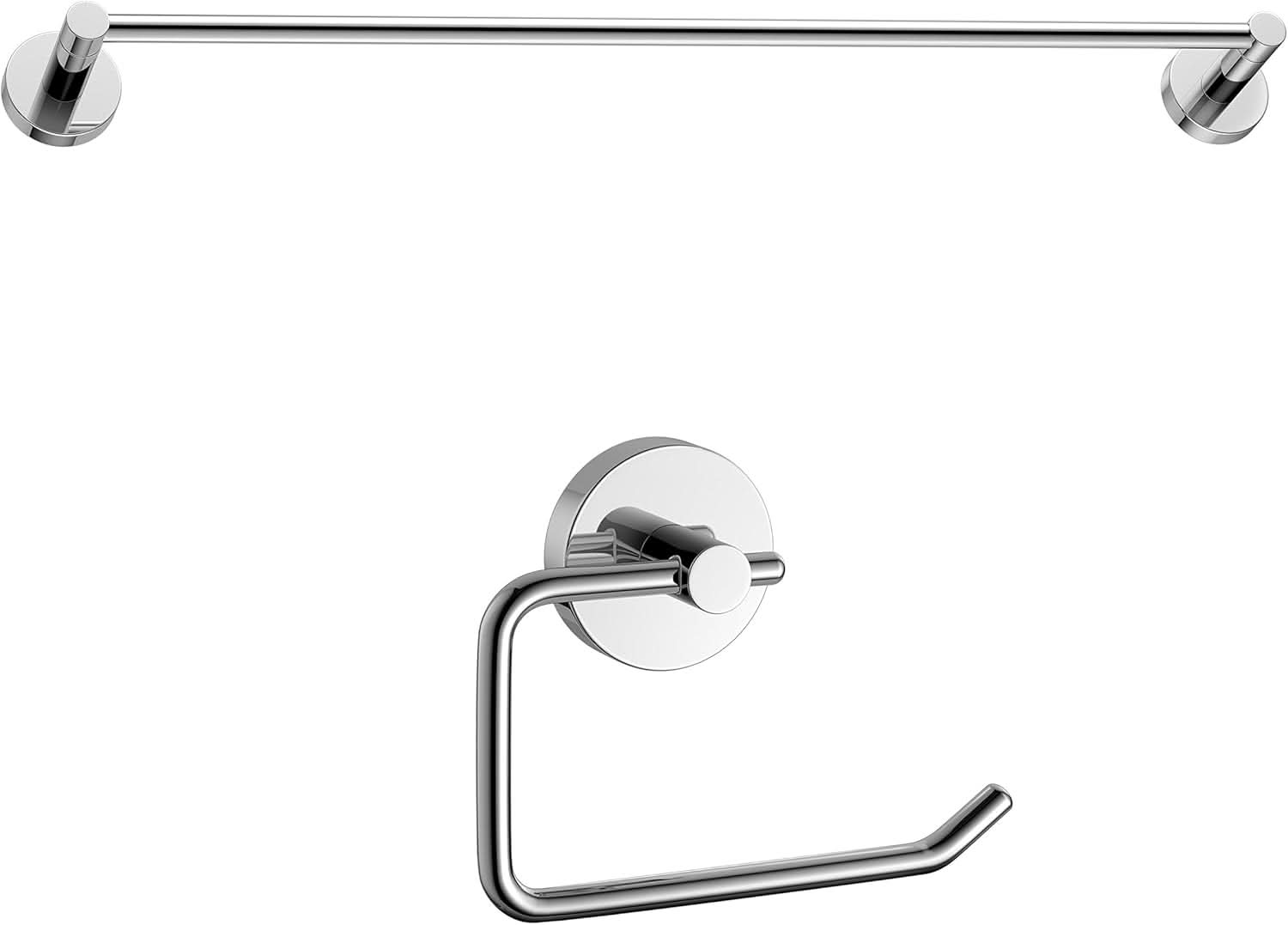 iBathUK Lumo Designer Bathroom Accessory Set, Chrome Wall Mounted Towel Rail & Toilet Roll Holder for Stylish Modern Bathrooms