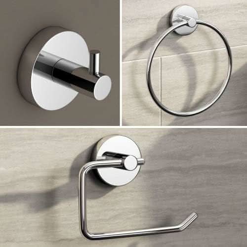 iBathUK Lumo Designer Bathroom Accessory Set, Chrome Towel Ring, Robe Hook & Toilet Roll Holder for Modern Bathrooms
