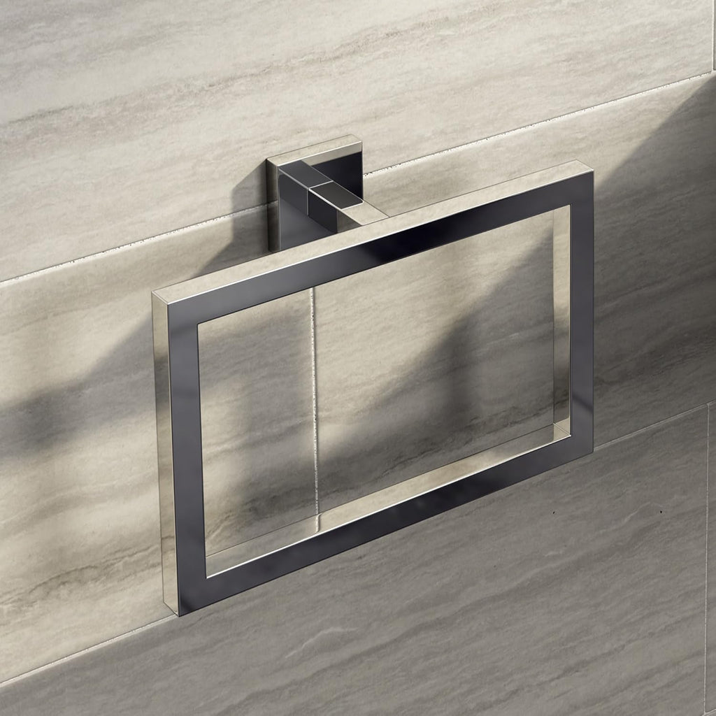 iBathUK Vanta Modern Square Bathroom Accessory Set, Chrome Towel Ring & Toilet Roll Holder Wall Mounted Duo