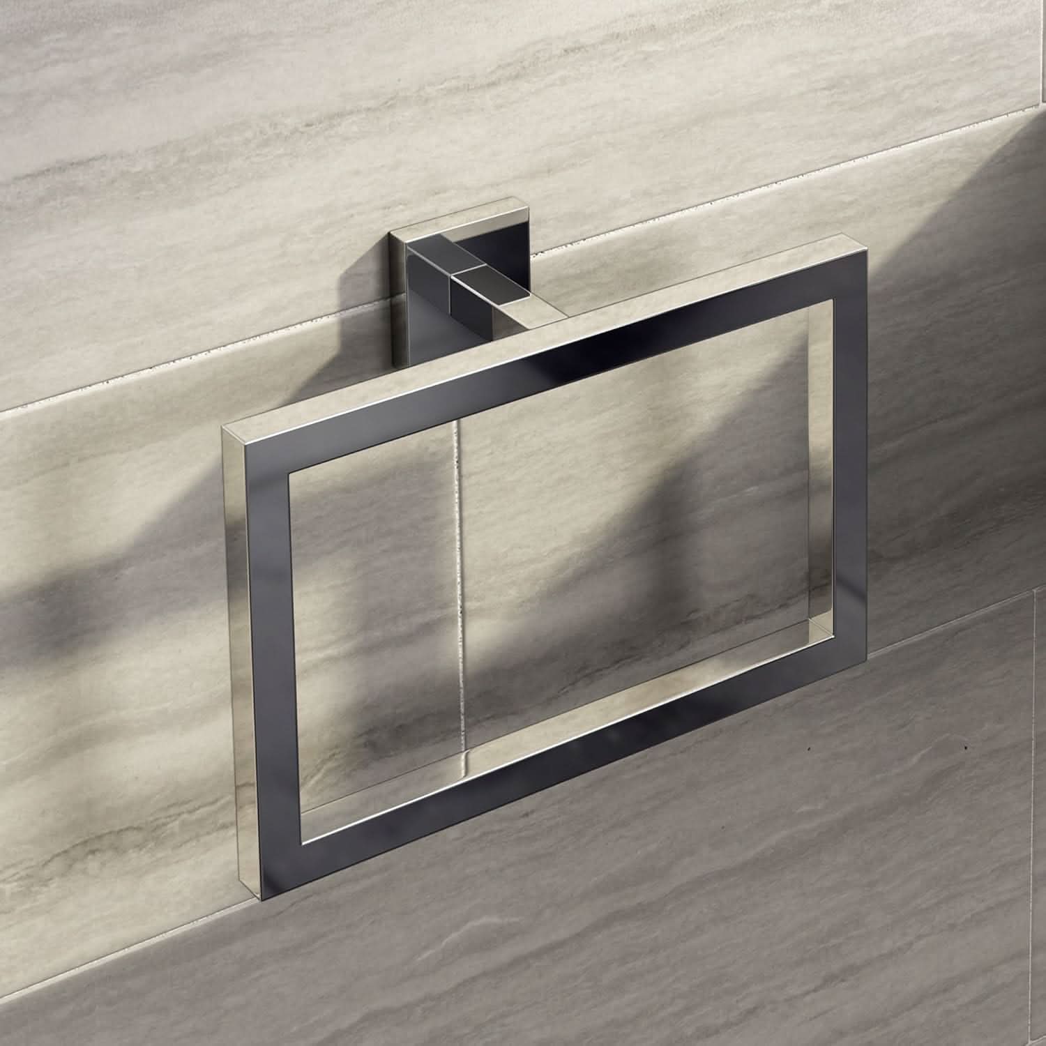 iBathUK Vanta Modern Square Bathroom Accessory Set, Chrome Towel Ring & Toilet Roll Holder Wall Mounted Duo