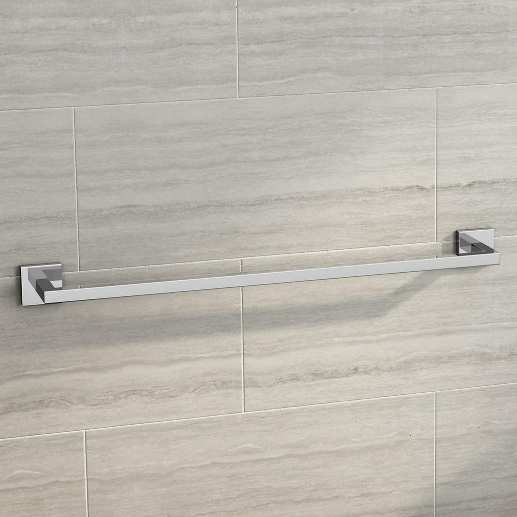 iBathUK Vanta Modern Square Bathroom Accessory Set, Chrome Towel Rail & Toilet Roll Holder Wall Mounted Contemporary Kit