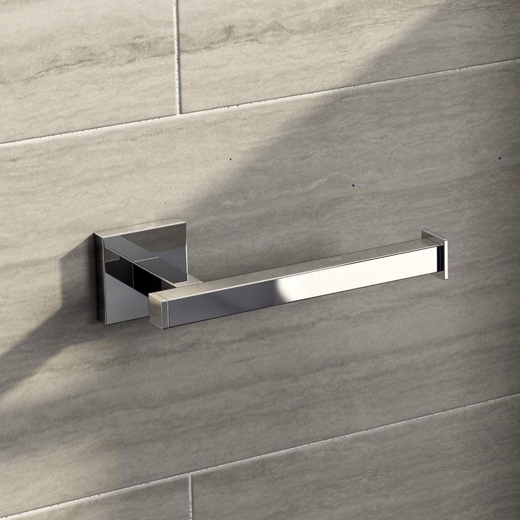 iBathUK Vanta Modern Square Bathroom Accessory Set, Chrome Towel Rail & Toilet Roll Holder Wall Mounted Contemporary Kit