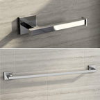 iBathUK Vanta Modern Square Bathroom Accessory Set, Chrome Towel Rail & Toilet Roll Holder Wall Mounted Contemporary Kit