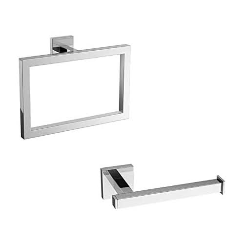 iBathUK Vanta Modern Bathroom Accessory Set, Chrome Towel Ring & Toilet Roll Holder 2 Piece Wall Mounted Set