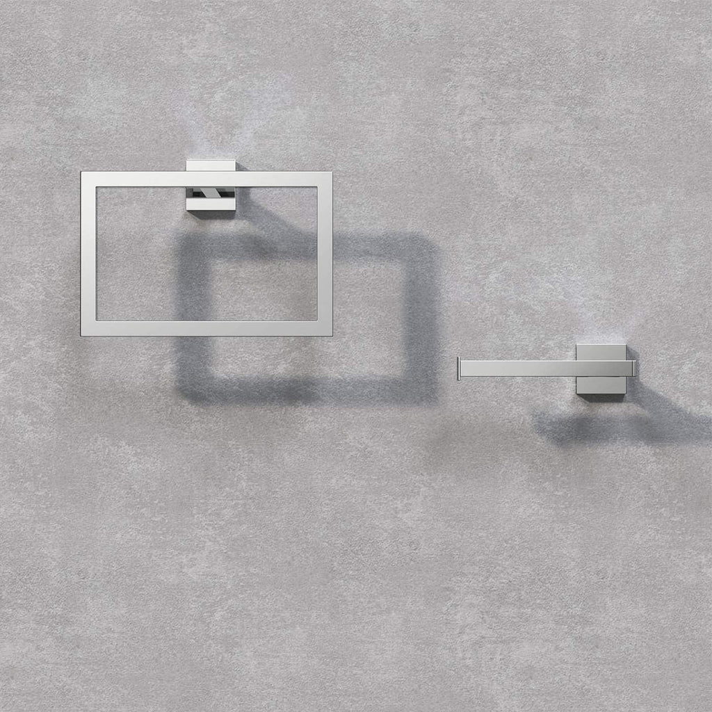 iBathUK Vanta Modern Bathroom Accessory Set, Chrome Towel Ring & Toilet Roll Holder 2 Piece Wall Mounted Set