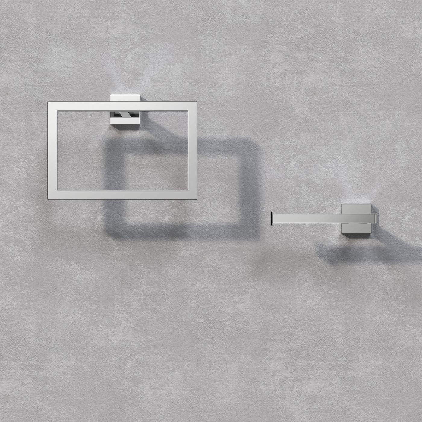 iBathUK Vanta Modern Bathroom Accessory Set, Chrome Towel Ring & Toilet Roll Holder 2 Piece Wall Mounted Set