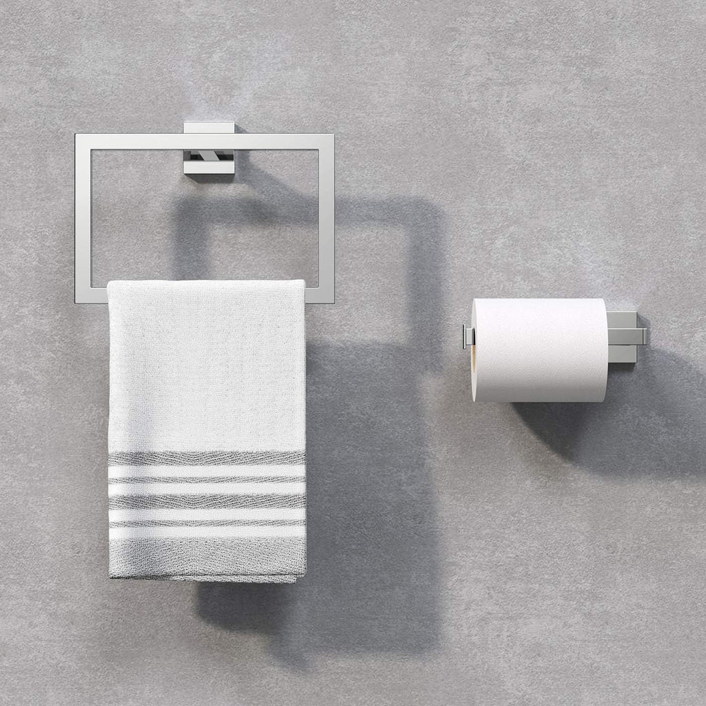 iBathUK Vanta Modern Bathroom Accessory Set, Chrome Towel Ring & Toilet Roll Holder 2 Piece Wall Mounted Set