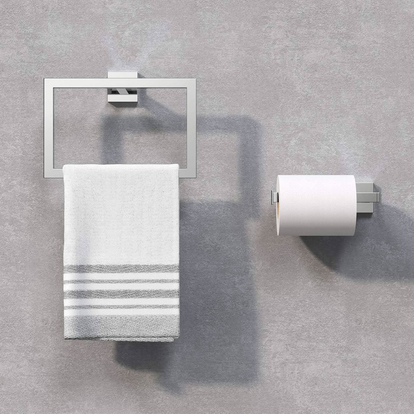 iBathUK Vanta Modern Bathroom Accessory Set, Chrome Towel Ring & Toilet Roll Holder 2 Piece Wall Mounted Set