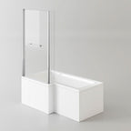 iBathUK Axis Left Hand L-Shaped Bath with Screen, Rail & Front Panel, Modern Shower Bath, Durable L Shaped Bath Screen, 1500 x 850mm