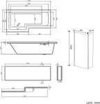 iBathUK Axis Left Hand L-Shaped Shower Bath, Includes Glass Screen & Front Panel, Modern Space-Saving Bath Design, Durable L Shaped Bath Screen, 1700mm