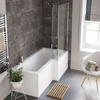 iBathUK Axis Right Hand L-Shaped Shower Bath, Includes Glass Screen & Front Panel, Modern Space-Saving Bath Design, Durable L Shaped Bath Screen, 1700mm