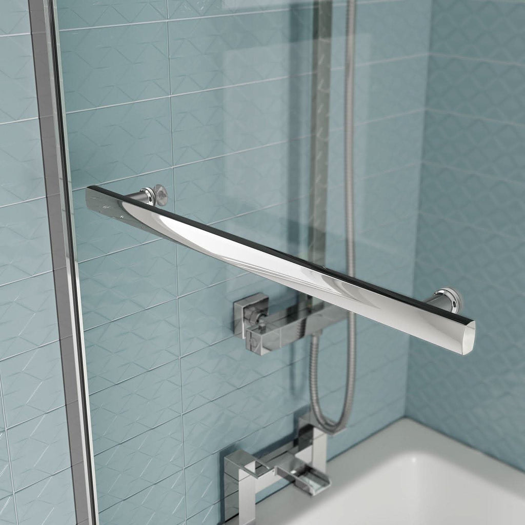 iBathUK Axis Left Hand L-Shaped Shower Bath, Includes Glass Screen, Rail & Front Panel, Modern Space-Saving L Shaped Bath Screen, 1700mm