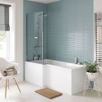 iBathUK Axis Left Hand L-Shaped Shower Bath, Includes Glass Screen, Rail & Front Panel, Modern Space-Saving L Shaped Bath Screen, 1700mm