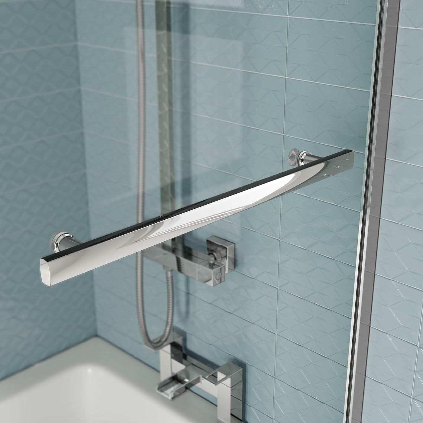 iBathUK Axis Right Hand L-Shaped Shower Bath, Includes Glass Screen, Rail & Front Panel, Modern Space-Saving L Shaped Bath Screen, 1700mm