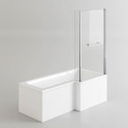 iBathUK Axis Right Hand L-Shaped Shower Bath, Includes Glass Screen, Rail & Front Panel, Modern Space-Saving L Shaped Bath Screen, 1700mm