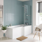 iBathUK Axis Right Hand L-Shaped Shower Bath, Includes Glass Screen, Rail & Front Panel, Modern Space-Saving L Shaped Bath Screen, 1700mm