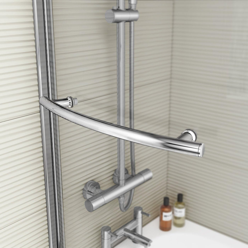 iBathUK Strux Left Hand P-Shaped Shower Bath with Screen, Rail & Front Panel, Modern P Shaped Bath with Screen, 1700 x 850mm