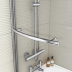 iBathUK Strux Left Hand P-Shaped Shower Bath with Screen, Rail & Front Panel, Modern P Shaped Bath with Screen, 1700 x 850mm
