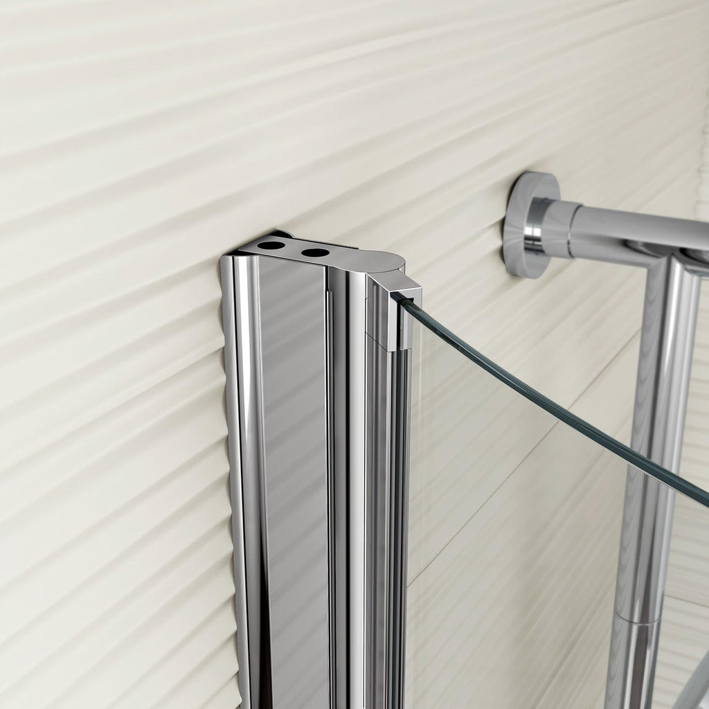 iBathUK Strux Left Hand P-Shaped Shower Bath with Screen, Rail & Front Panel, Modern P Shaped Bath with Screen, 1700 x 850mm