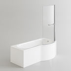 iBathUK Strux Right Hand P-Shaped Shower Bath with Screen, Rail & Front Panel, Modern P Shaped Bath with Screen, 1700 x 850mm