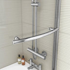 iBathUK Strux Right Hand P-Shaped Shower Bath with Screen, Rail & Front Panel, Modern P Shaped Bath with Screen, 1700 x 850mm