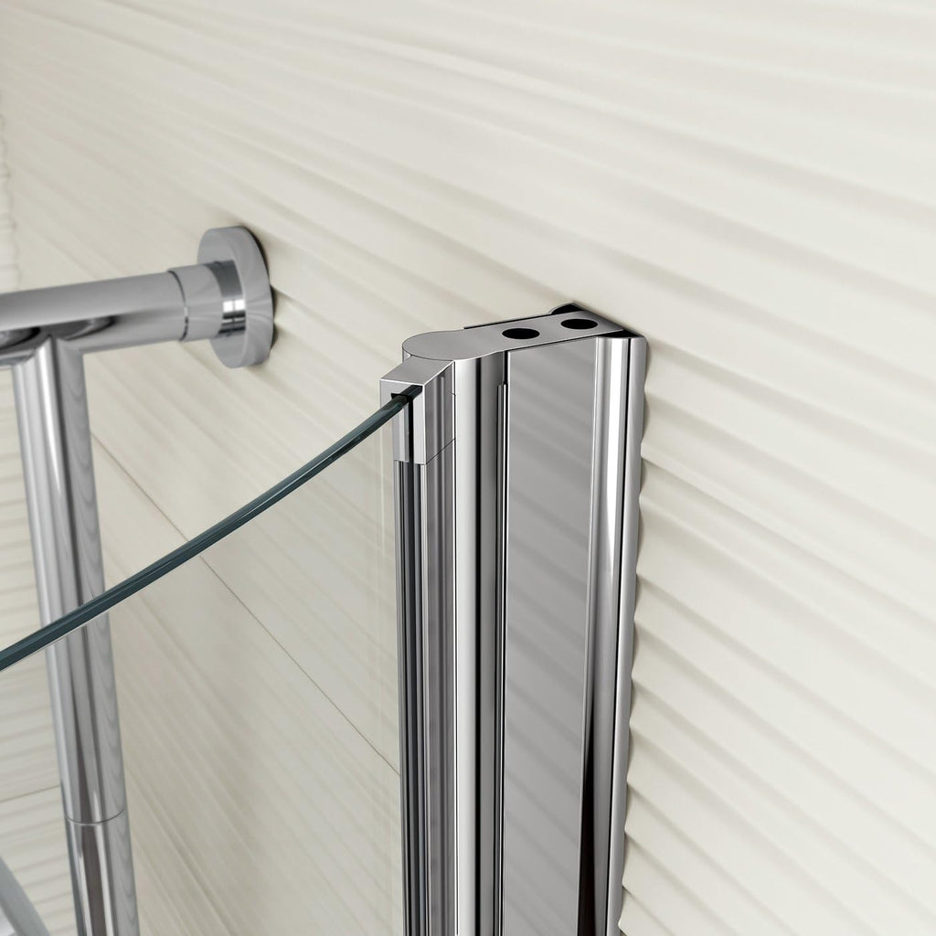 iBathUK Strux Right Hand P-Shaped Shower Bath with Screen, Rail & Front Panel, Modern P Shaped Bath with Screen, 1700 x 850mm