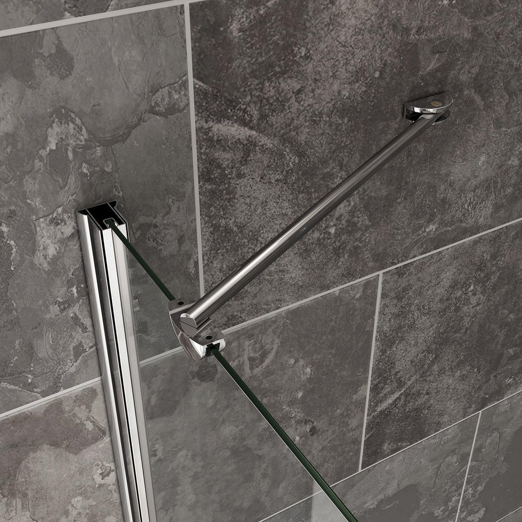 iBathUK Strux Left Hand L-Shaped Shower Bath, Modern Acrylic Bath with Toughened Glass Screen Included, Modern P Shaped Bath with Screen, 1700 x 850mm