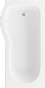 iBathUK Elan Left Hand P-Shaped Shower Bath, Modern Acrylic Tub with Glass Screen & Front Panel Set, P Shaped Bath with Screen, 1600mm