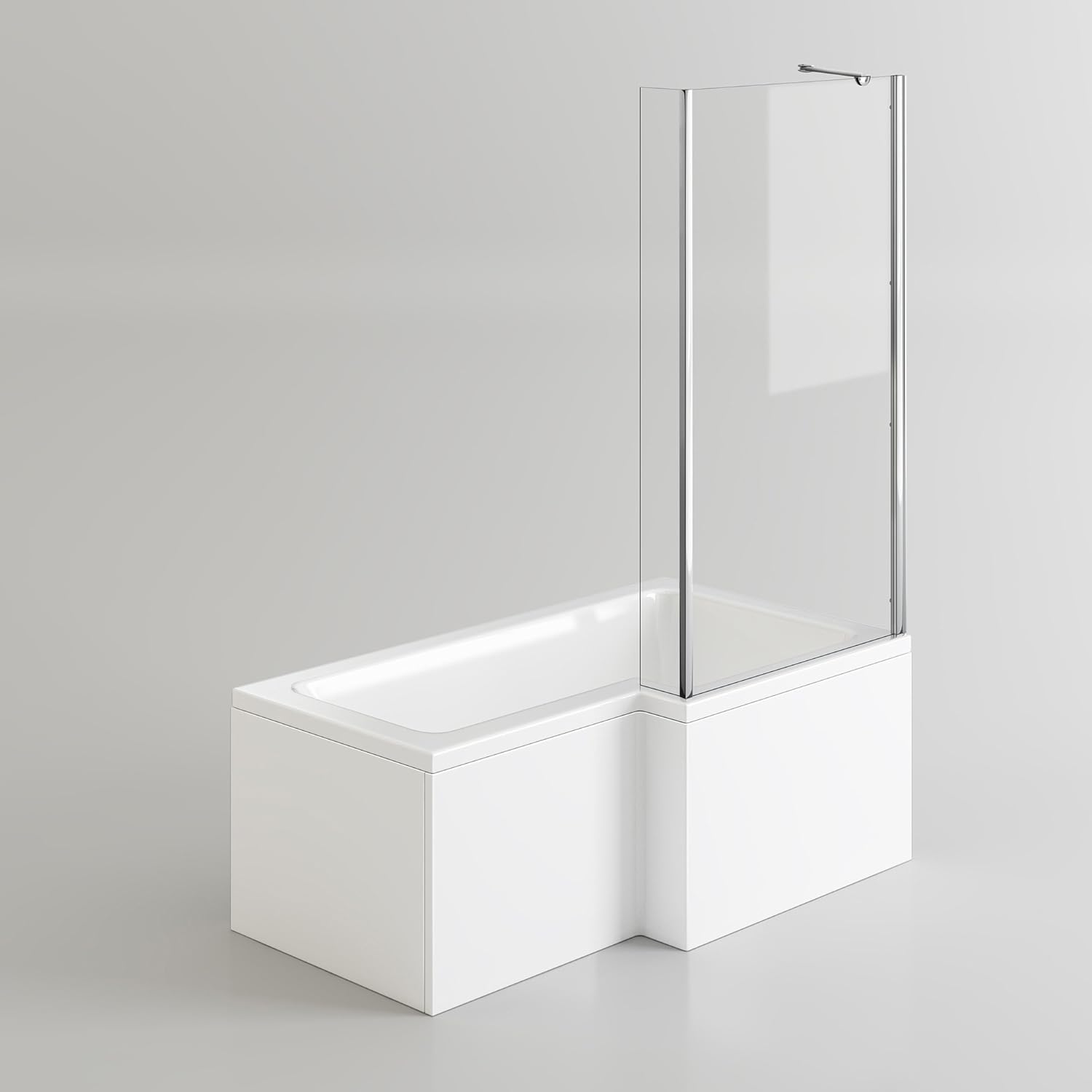 iBathUK Velza Right Hand L-Shaped Shower Bath, Straight Acrylic Bathtub with Toughened Glass Shower Screen, L Shaped Bath Screen, 1500mm