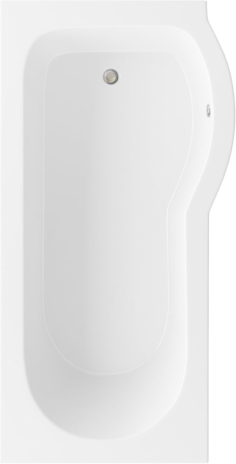 iBathUK Tressa Right Hand P-Shaped Shower Bath, Modern Acrylic Tub with Glass Screen & Matching Side Bath Panel, P Shaped Bath with Screen, 1600mm