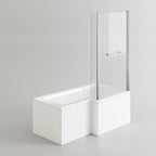 iBathUK Tressa Right Hand L-Shaped Luxury Shower Bath, Modern Acrylic Bathtub with Glass Shower Screen, L Shaped Bath Screen, 1500mm
