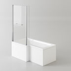 iBathUK Veil Left Hand L-Shaped Shower Bath, Modern Acrylic Bathtub with Glass Shower Screen & Matching Front Panel, L Shaped Bath Screen, 1500mm